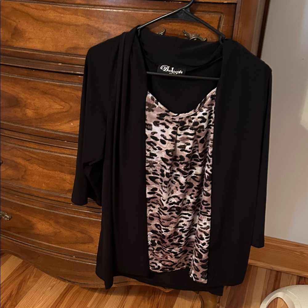 Belush Black Top with brown Animal Print